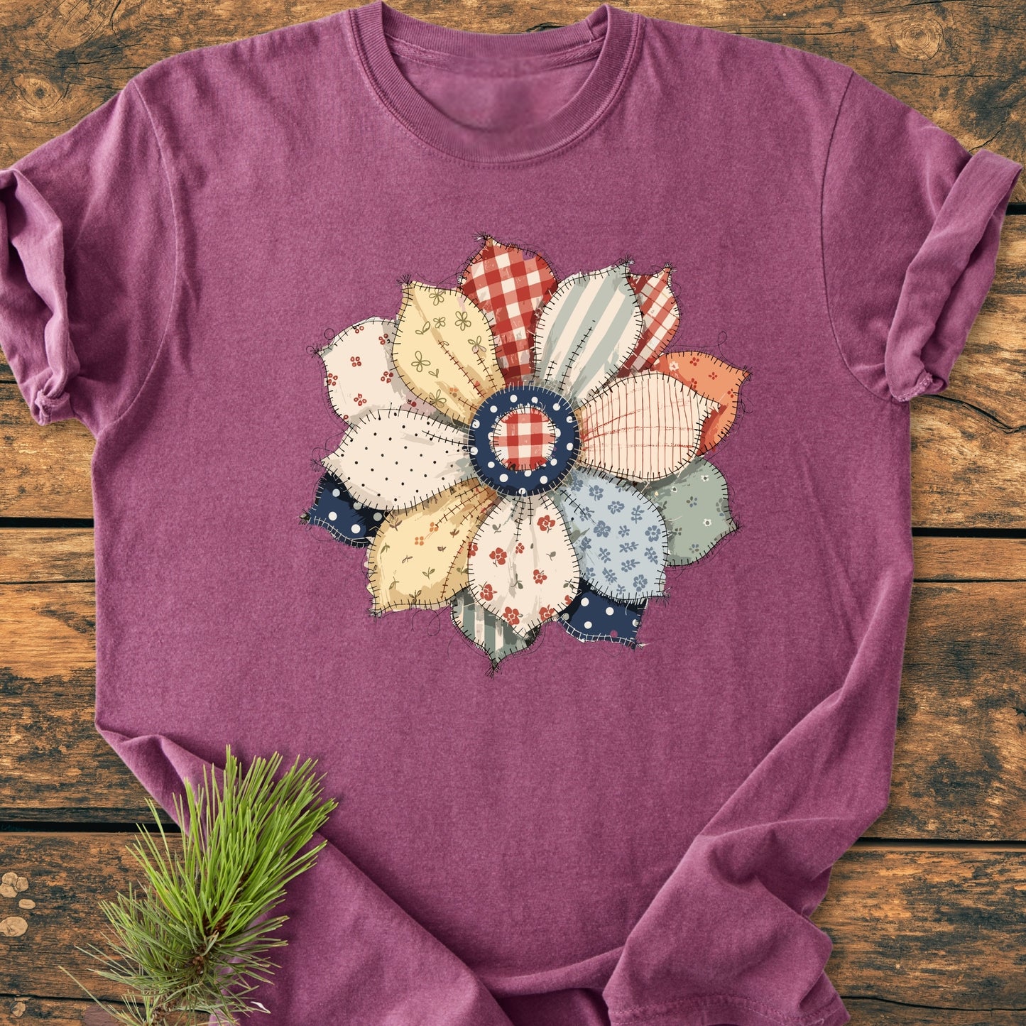 Americana Flower FAUX Patchwork - Vintage Wash Tee