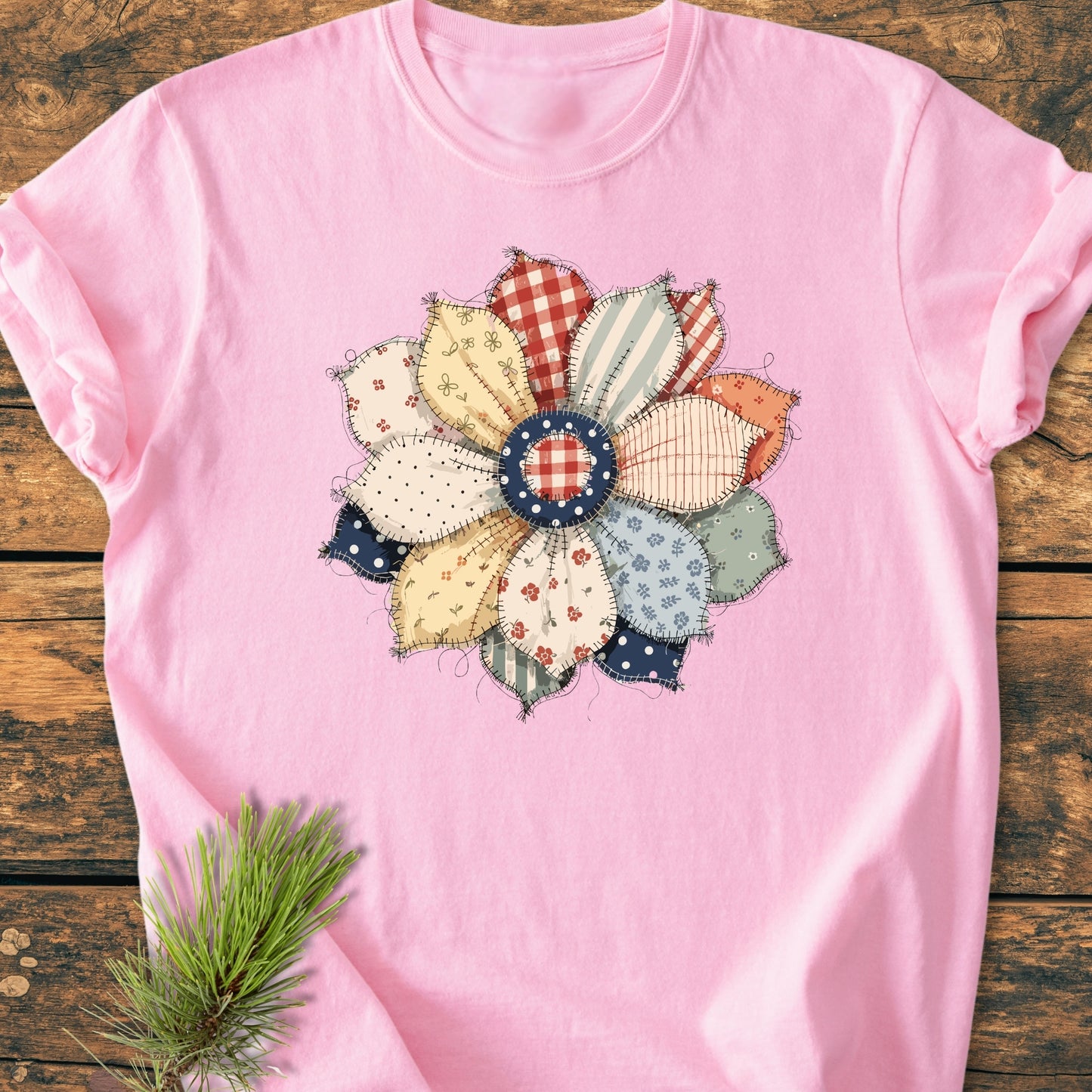Americana Flower FAUX Patchwork - Vintage Wash Tee
