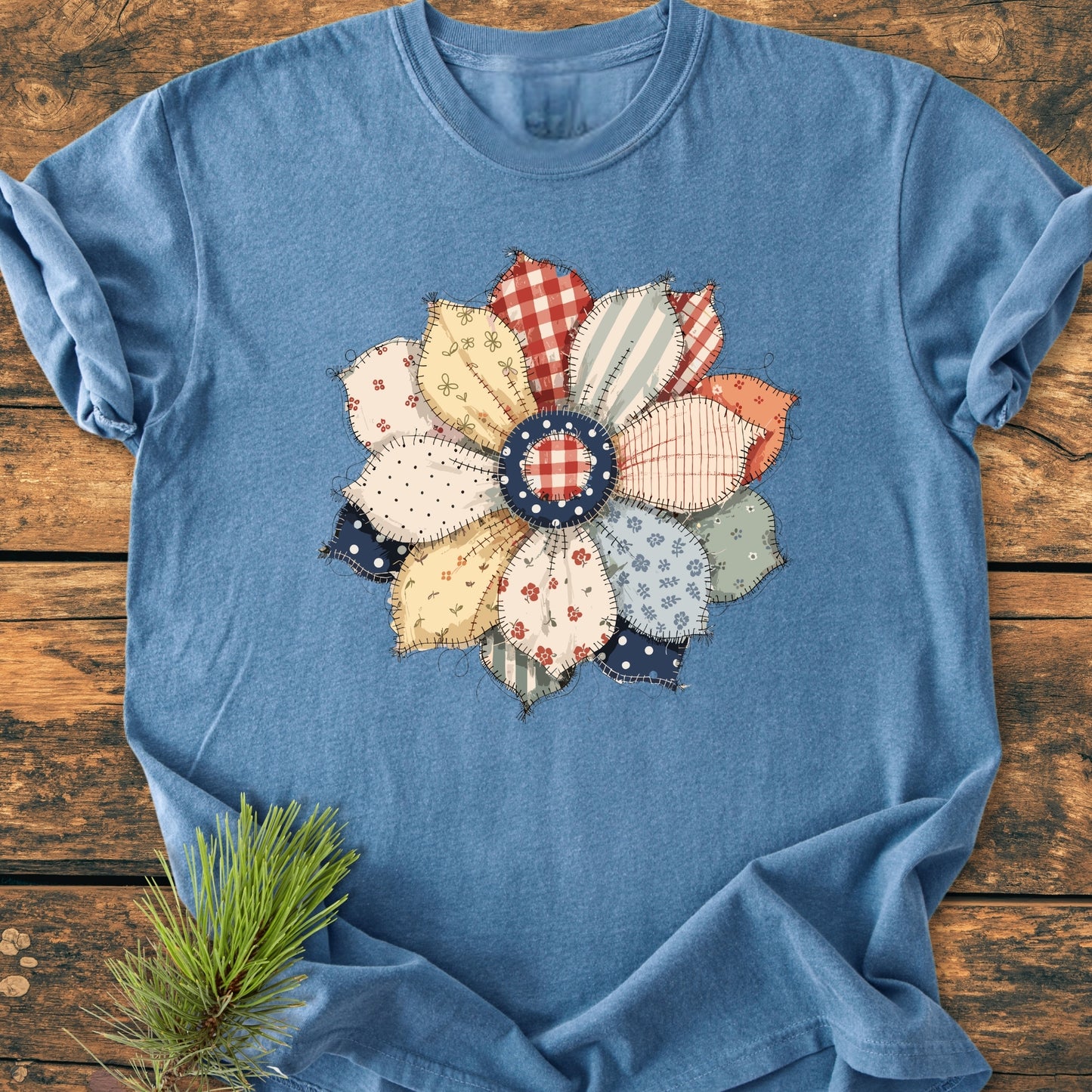 Americana Flower FAUX Patchwork - Vintage Wash Tee
