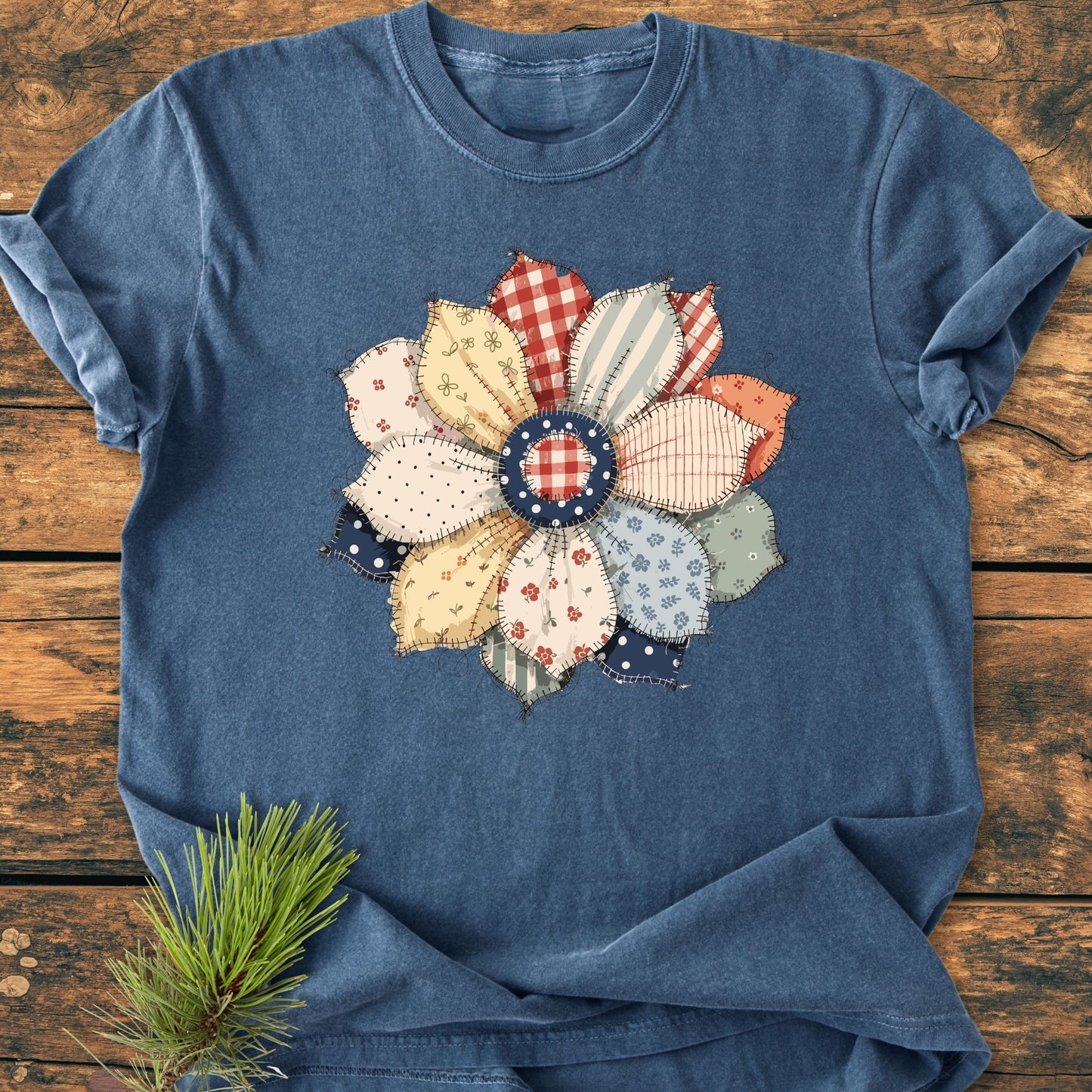 Americana Flower FAUX Patchwork - Vintage Wash Tee