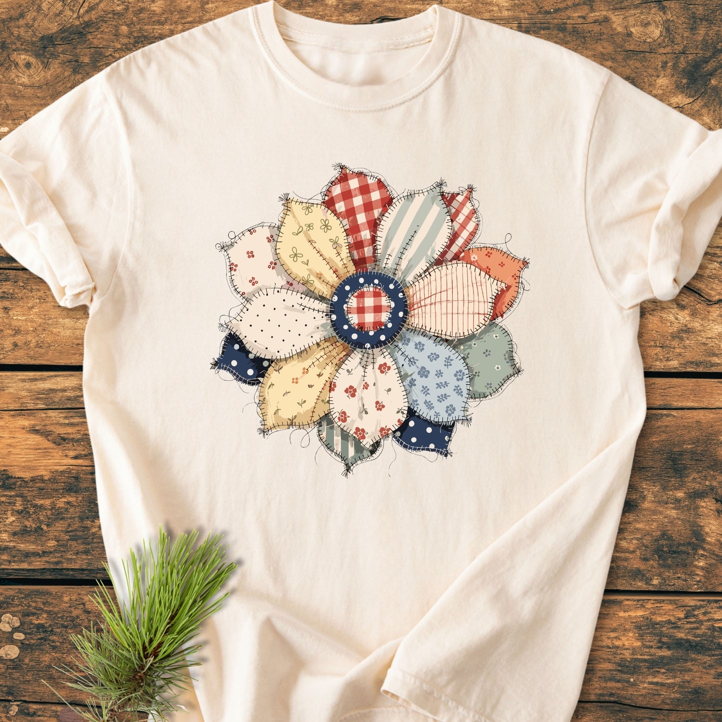 Americana Flower FAUX Patchwork - Vintage Wash Tee