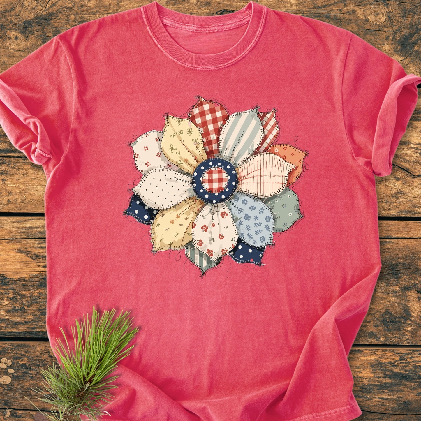 Americana Flower FAUX Patchwork - Vintage Wash Tee