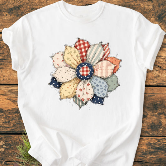 Americana Flower FAUX Patchwork - Vintage Wash Tee